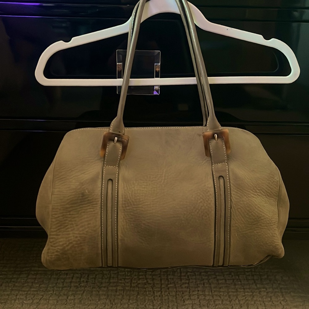 Brushed suede purse in olive by Adrienne Vittadini